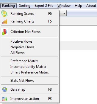 Results menu bar