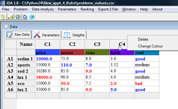 Delete a criterion: Right Click on the label of the criterion.