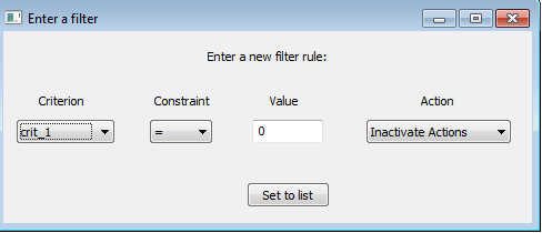 Define a filter to eliminate/inactivate a subset of actions. Define a filter to eliminate/inactivate a subset of actions.